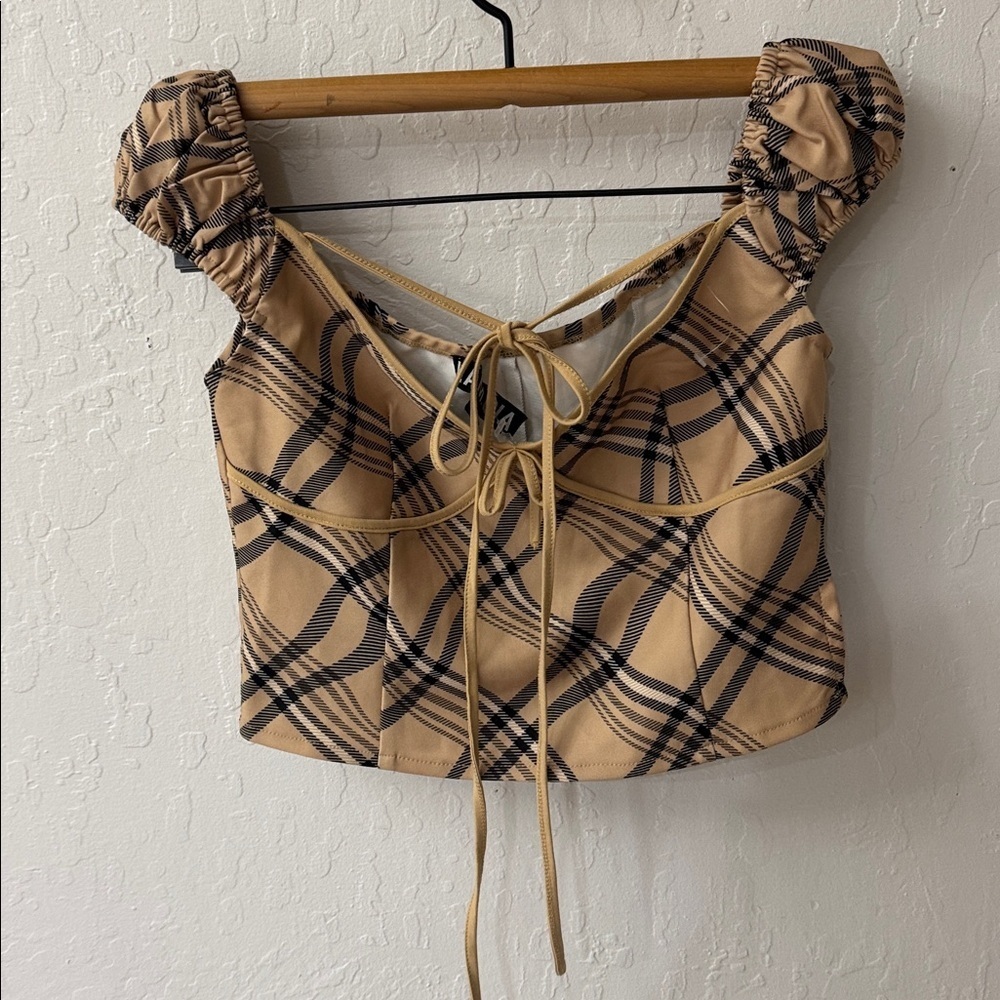 I.AM.GIA Camel Tie Crop Bow Bustier Top Small - Picture 3 of 5